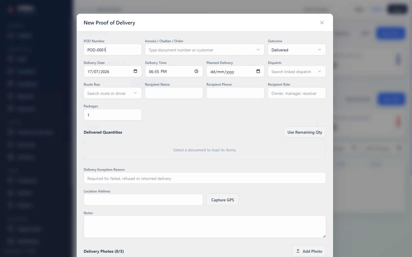 Arthium proof of delivery screen